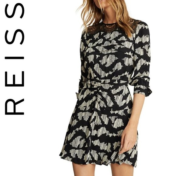 NEW Reiss Miya Abstract Ruched Long Sleeve Minidress 8 US - Picture 10 of 16